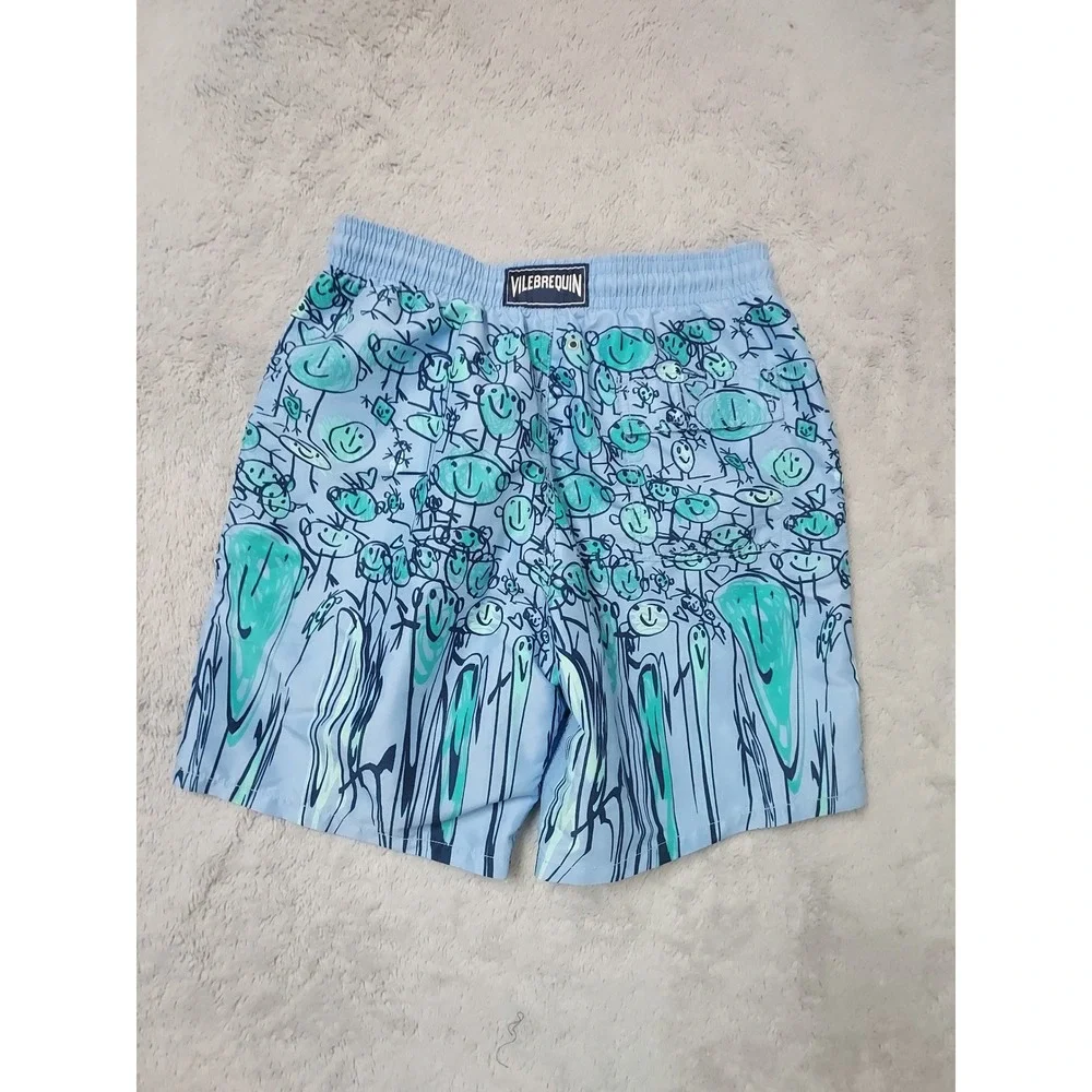 Vilebrequin Board Shorts Mens Large Smiley Face Print Graphic Lined Drawstring L